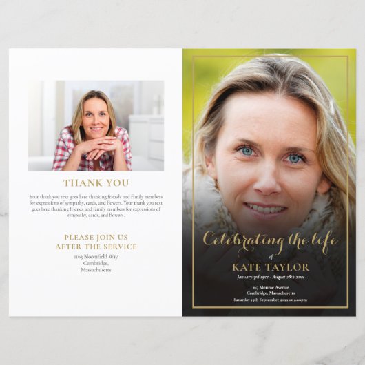 Foto-Reihenfolge des Beerdigungsprogramms (Vorderseite)