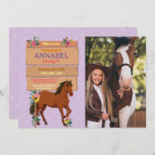 Foto Reiten Party Einladung Pony Lila (Vorne/Hinten)