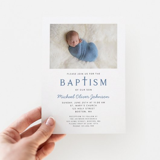 Foto Religious Cross Blue Boy Taufe Einladung