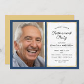 Foto Renten Party | Navy Blue und Gold Einladung (Vorne/Hinten)