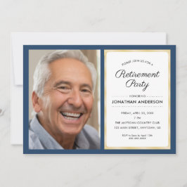 Foto Renten Party | Navy Blue und Gold Einladung