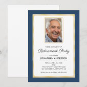 Foto Renten Party | Navy Blue und Gold Einladung (Vorne/Hinten)