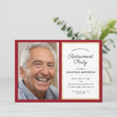 Foto Renten Party | Rot und Gold Einladung (Stehend Vorderseite)