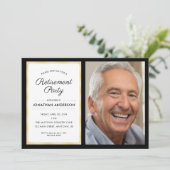 Foto Renten Party | Schwarz und Gold Einladung (Stehend Vorderseite)