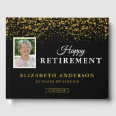 Foto Retirement Party Gäste Black & Gold Glitzer Gästebuch (Vorderseite)