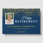 Foto Retirement Party Gäste Blue & Gold Glitzer Gästebuch (Vorderseite)
