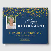 Foto Retirement Party Gäste Blue & Gold Glitzer Gästebuch (Vorderseite)
