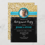 Foto Retirement - Türkis Blue Gold Black Einladung (Vorne/Hinten)