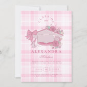 Foto Retro Coquette Pink Bow Abschluss Einladung (Vorderseite)