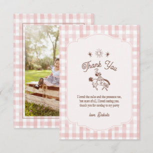 Foto Retro Cowgirl Rodeo Gingham Mädchen Geburtsta Dankeskarte