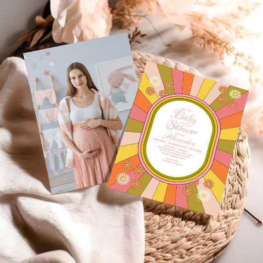 Foto Retro Groovy 70er Jahre Kinderdusche Einladung