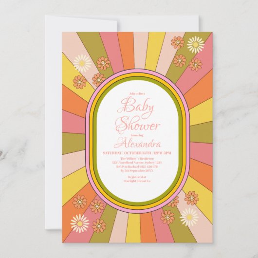 Foto Retro Groovy 70er Jahre Kinderdusche Einladung (Vorderseite)