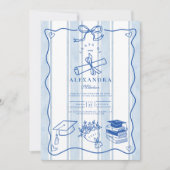 Foto Retro Hand Drawn Blue Abschluss Einladung (Vorderseite)