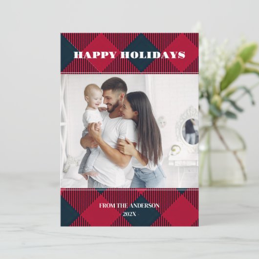 Foto Retro Karierter Grußurlaub Einladung (Stehend Vorderseite)