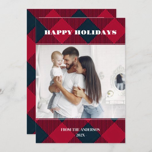 Foto Retro Karierter Grußurlaub Einladung (Vorne/Hinten)