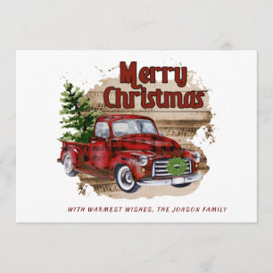 FOTO Retro-Rustikaler-Roter-LKW-Weihnachtsgruß Feiertagskarte