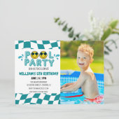 FOTO RETRO SMILEY POOL PARTY EINLADUNG (Stehend Vorderseite)