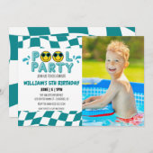 FOTO RETRO SMILEY POOL PARTY EINLADUNG (Vorne/Hinten)