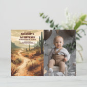 Foto Retro Wüste Kaktus 1. Geburtstag Einladung (Stehend Vorderseite)