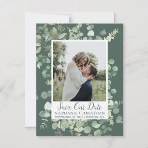 Foto Rette unser Datum mit grünem Eukalyptus-Rahme Save The Date