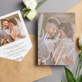 Foto romantische Kalligrafieschrift Hochzeit Dankeskarte