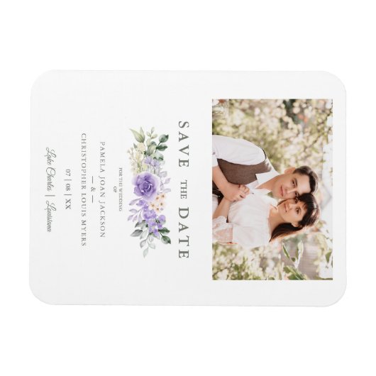 Foto Romantische Lila Shades Rose Wreath Wedding Magnet (Horizontal)