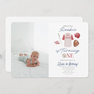 Foto Rookie Baseball Uniform Boys 1. Geburtstag Einladung