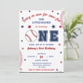 Foto Rookie des Jahres Baseball ersten Geburtstag Einladung (Stehend Vorderseite)