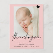 Foto Rosa Danke Geburt Ankündigung Postkarte (Vorderseite)