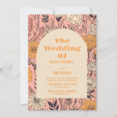 Foto Rosa Gelborange Wildblumen Hochzeit Einladung (Vorderseite)