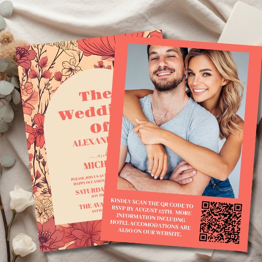 Foto Rosa Gelborange Wildblumen Hochzeit Einladung