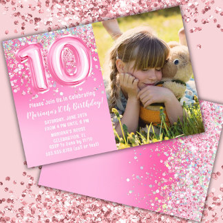 Foto Rosa Glitzer 10. Geburtstag Einladung