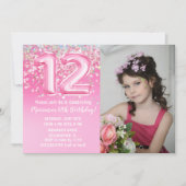 Foto Rosa Glitzer 12. Geburtstag Einladung (Vorderseite)