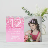 Foto Rosa Glitzer 12. Geburtstag Einladung (Stehend Vorderseite)