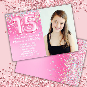 Foto Rosa Glitzer 15. Geburtstag Einladung