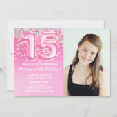 Foto Rosa Glitzer 15. Geburtstag Einladung (Vorderseite)