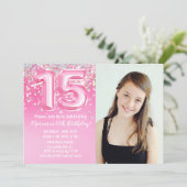 Foto Rosa Glitzer 15. Geburtstag Einladung (Stehend Vorderseite)