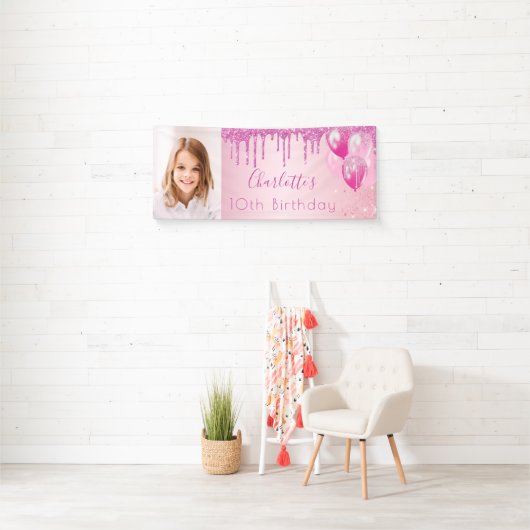Foto Rosa Glitzer-Monogramm-Banner Banner (Insitu)