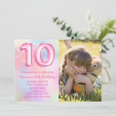 Foto Rosa Regenbogen 10. Geburtstag Einladung (Stehend Vorderseite)