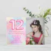 Foto Rosa Regenbogen 12. Geburtstag Einladung (Stehend Vorderseite)