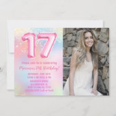 Foto Rosa Regenbogen 17. Geburtstag Einladung (Vorderseite)