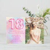 Foto Rosa Regenbogen 18. Geburtstag Einladung (Stehend Vorderseite)