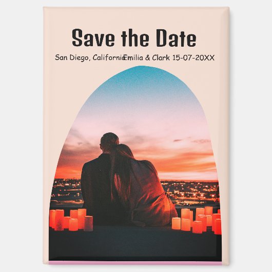 Foto rosa rusti boho Save the Date QR Magnet (Vorderseite)