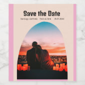 Foto rosa rusti boho Save the Date QR Weinetikett (Einzelnes Label)