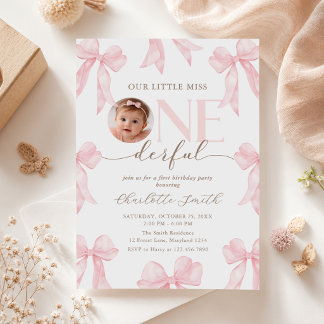 Foto Rosa Schleife Little Miss Onederful 1. Geburt Einladung
