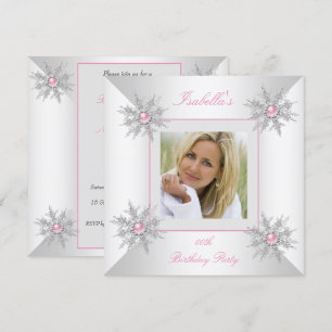 Foto Rosa Schneeflocken Winter Wonderland Party Einladung