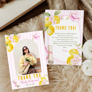 Foto Rosa Streifen Zitronen und Blumen Abschluss Dankeskarte