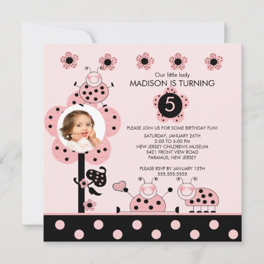 Foto-rosa u. schwarze einladung (Vorderseite)