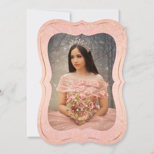 Foto Rosa und Gold Prinzessin Quinceanera Geburtst Einladung (Rückseite)