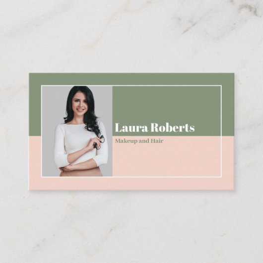 Foto Rosa und grüner minimalistischer Retro Visitenkarte (Vorderseite)